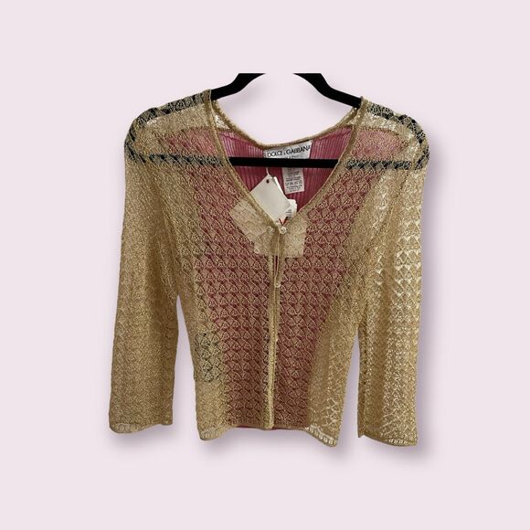 Dolce & Gabbana Metallic Crochet Cardigan with Pink Back Panel - Picture 1 of 5
